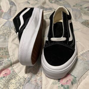 Vans Black & White Suede Old Skool Slip-On Platform Sneakers